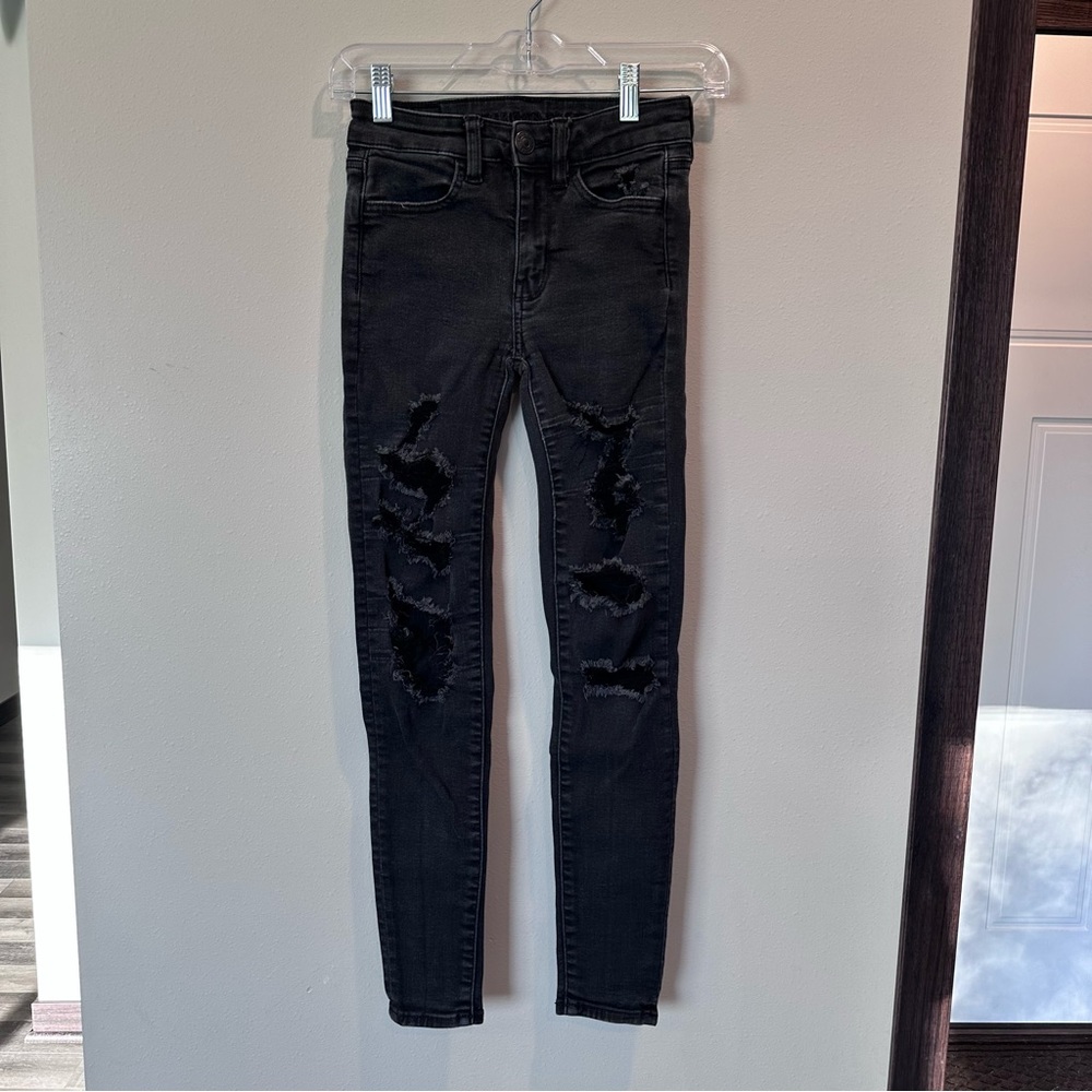 American Eagle Next Level Stretch Black Ripped Hi-rise Jegging Grunge Punk Rock
